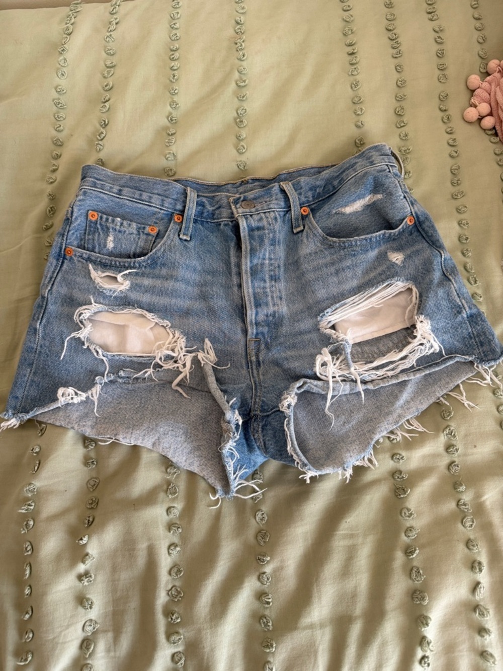 Levi's Light Blue Distressed Denim Cutoff Shorts